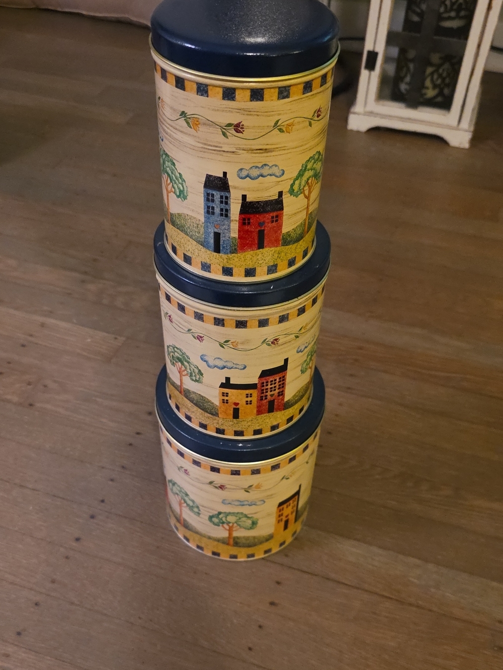 Nesting Vintage 1997 Tins Country Village Canister Set Of 3 - Sarah Nicol
